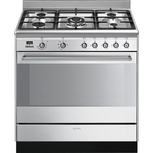 Газовая плита SMEG SUK91MFX9, электрическая духовка, без крышки, чугун, нержавеющая сталь