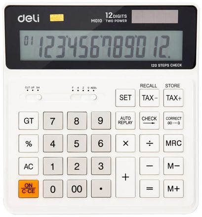 Калькулятор Deli EM01010, 12-разрядный, белый