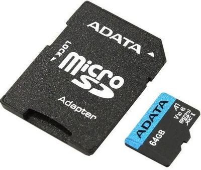 Карта памяти microSDXC UHS-I U1 A-Data Premier Pro 64 ГБ, 85 МБ/с, 10X, Class 10, AUSDX64GUICL10A1-RA1,  1 шт., переходник SD