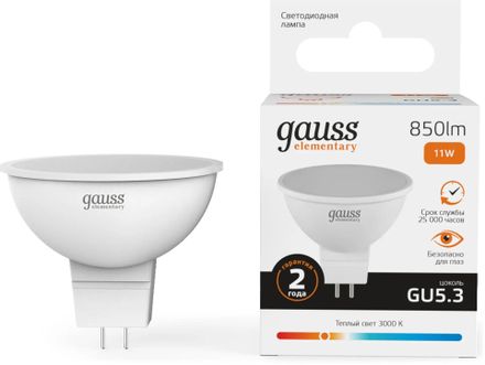 Лампа LED GAUSS GU5.3,  софит, 11Вт, 13511, 10 шт.