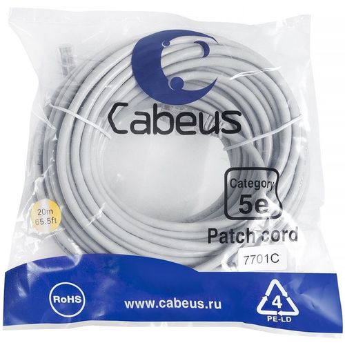 Патч-корд CABEUS вилка RJ-45, вилка RJ-45, кат.5E, ПВХ, 20м, серый [pc-utp-rj45-cat.5e-20m]