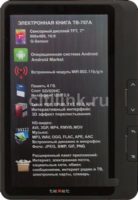 Электронная книга TeXet TB-707A, 7", черный – купить в Ситилинк | 738751