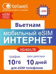 eSim-карта TELWEL Travel пакет Вьетнам 10Гб 10 дней