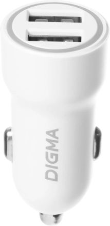 Автомобильное зарядное устройство Digma DGC1С,  2xUSB-A,  12Вт, 2.4A, белый [dgc1c2lx22wh]