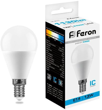 Лампа LED FERON E14,  шар, 13Вт, 38103, одна шт.