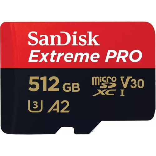 Карта памяти microSDXC UHS-I U3 Sandisk Extreme Pro 512 ГБ, 200 МБ/с, Class 10, SDSQXCD-512G-GN6MA, 1 шт., переходник SD