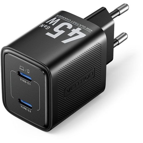 Сетевое зарядное устройство VENTION FEFB0-EU, 2xUSB-C, 45Вт, 3A, черный
