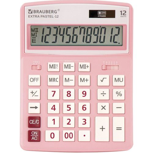 Калькулятор BRAUBERG Extra, Pastel-12-Pk, 12-разрядный, розовый