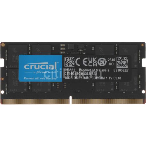 Оперативная память Crucial CT16G48C40S5 DDR5 - 1x 16ГБ 4800МГц, для ноутбуков (SO-DIMM), Ret
