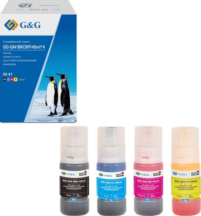 Чернила G&G GG-GI41BKCMY-45ml*4 GI-41, для Canon, 45мл, голубой/пурпурный/желтый/черный