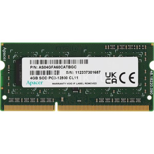 Оперативная память Apacer DS.04G2K.KAM DDR3 - 1x 4ГБ 1600МГц, для ноутбуков (SO-DIMM), Ret