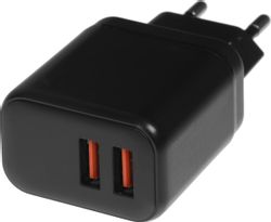 Изображение товара Сетевое зарядное устройство BORASCO 2xUSB-A 15Вт компактное черное Изображение товара Сетевое зарядное устройство BORASCO 2xUSB-A 15Вт компактное черное
