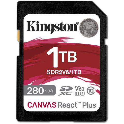 Карта памяти SDXC UHS-II Kingston Canvas React Plus 1024 ГБ, 280 МБ/с, Class 10, SDR2V6/1TB, 1 шт., без адаптера