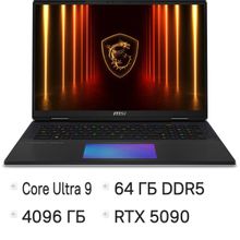 Изображение товара Ноутбук игровой MSI Titan 18 HX AI A2XWJG-206RU, 18", IPS, Intel Core Ultra 9 285HX 2.8ГГц, 24-ядерный, 64ГБ DDR5, 2ТБ +  2ТБ SSD,  NVIDIA GeForce  RTX 5090 - 24 ГБ, TGP 175Вт,  Windows 11 Home,  черный [9s7-182421-206]