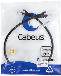 Патч-корд CABEUS вилка RJ-45, вилка RJ-45, кат.5E, ПВХ, 0.5м, черный