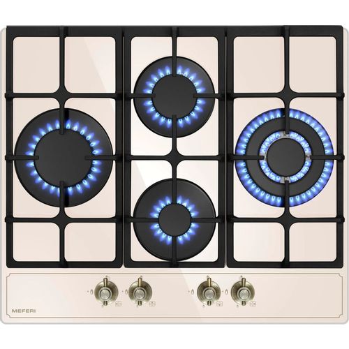 Газовая варочная панель MEFERI Glass retro MGH604BG, 4 конфорки, закаленное стекло, бежевый