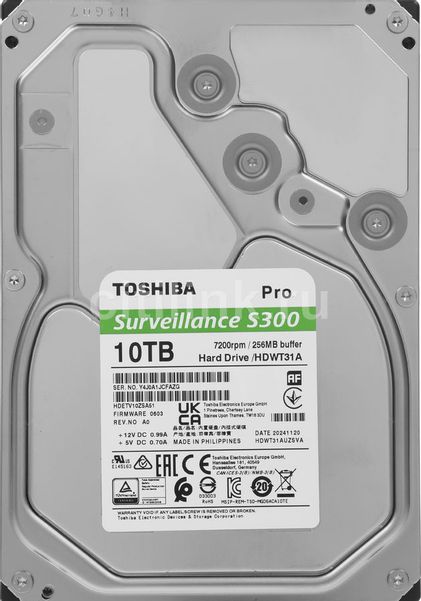 Жесткий диск Toshiba S300 Pro HDWT31AUZSVA, 10ТБ, HDD, SATA III, 3.5", 7200об/мин