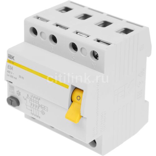 Выключатель дифф. тока (УЗО) IEK ВД1-63 (MDV10-4-063-300) 63A 4П 400В 4 модуля белый (упак.:1шт)