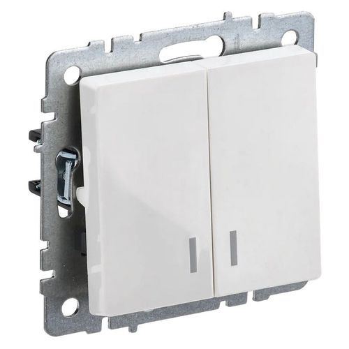 Выключатель IEK Brite ВС10-2-1-БрБ, 2-клавишный, с индикацией, установка скрытая, IP20, белый [br-v20-1-10-k01]