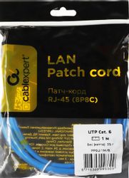 Патч-корд CABLEXPERT PP6U-1M/B литой (molded), UTP, кат.6, 1м,  синий