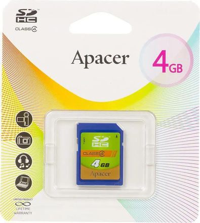 Карта памяти SDHC Apacer 4 ГБ, Class 4, AP4GSDHC4-R,  1 шт., без адаптера