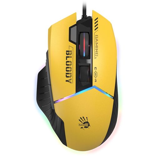 Мышь проводная A4TECH Bloody W95 Max Sports, игровая, оптическая, USB, 12000dpi, желтый и серый [w95 max sports lime]