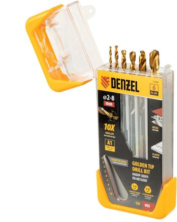 Набор сверл DENZEL 72300, по металлу, цилиндрический, 6шт