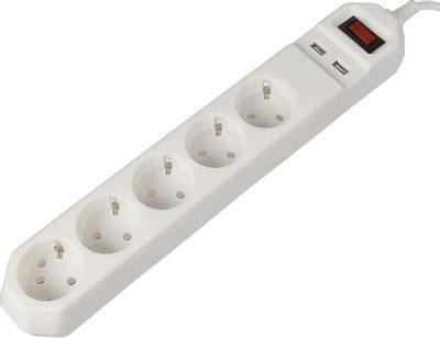 Сетевой фильтр Эра USF-5es-1.5m-USB-W, 1.5м, белый [б0019037]