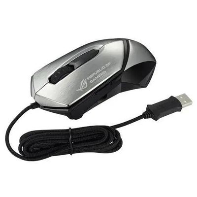 Мышь ASUS GX1000, игровая, лазерная, проводная, USB, серебристый и черный [90-xb3b00mu00040]