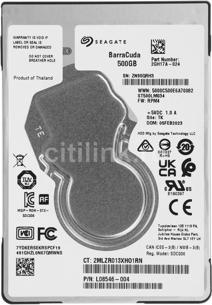 Жесткий диск Seagate Barracuda ST500LM034,  500ГБ,  HDD,  SATA III,  2.5"