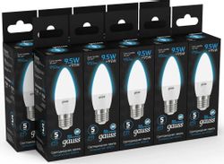 Упаковка ламп LED GAUSS E27, свеча, 9.5Вт, 10 шт.