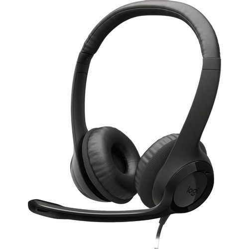 Гарнитура Logitech H390, для компьютера, накладные, проводные, черный [981-000485]