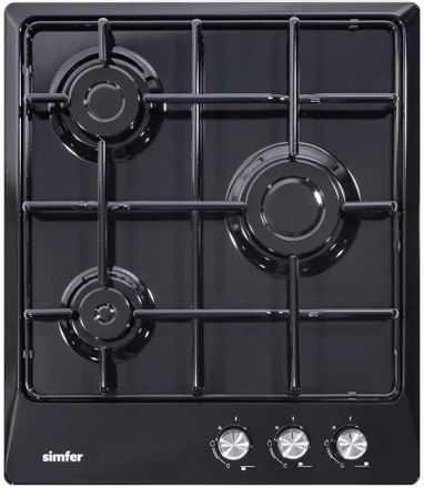 Газовая варочная панель Simfer H45V30B400, 3 конфорки, эмалированная сталь, черный
