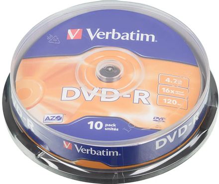 Оптический диск DVD-R Verbatim 4.7ГБ 16x, 10шт., cake box [43523]