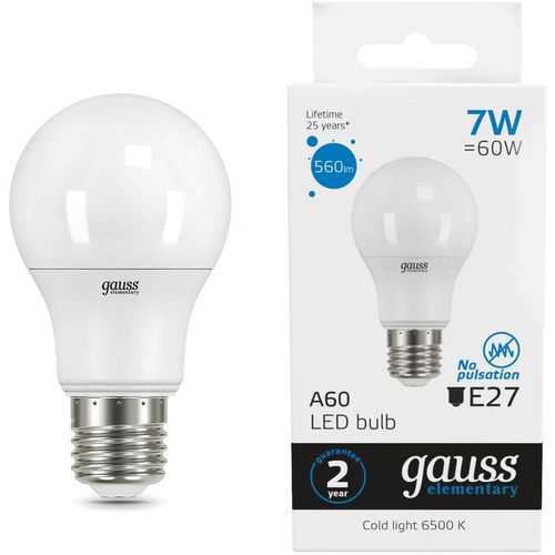 Упаковка ламп LED GAUSS E27, груша, 7Вт, 10 шт. [23227a]