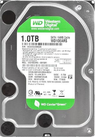 Жесткий диск WD Caviar Green WD10EARS, 1ТБ, HDD, SATA II, 3.5"