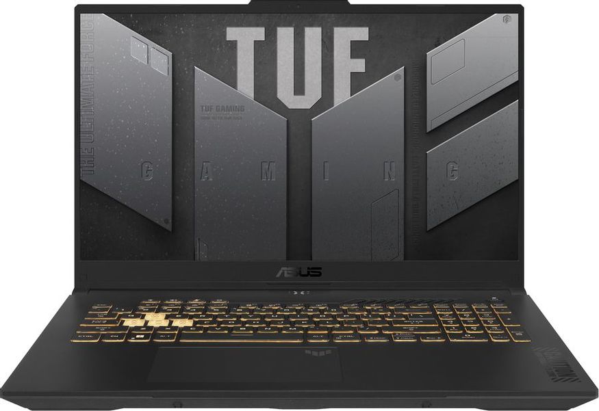 Ноутбук игровой ASUS TUF Gaming F17 FX707ZV4-HX076 90NR0FB5-M004H0, 17.3", 2023, IPS, Intel Core i7 12700H 2.3ГГц, 14-ядерный, 16ГБ DDR4, 512ГБ SSD,  NVIDIA GeForce  RTX 4060 для ноутбуков - 8 ГБ, без операционной системы, серый