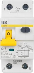 Автоматический выключатель дифф. тока IEK АВДТ 32 (MAD22-5-016-C-30) 16A тип C 6кА 1П+Н 230В 2 модуля белый (упак.:1шт)