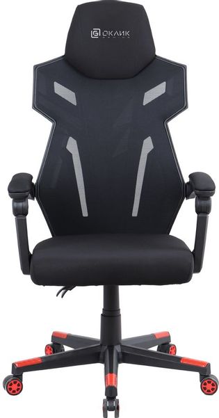 Кресло игровое Oklick 111G, на колесиках, сетка/ткань, черный/красный [1873056]