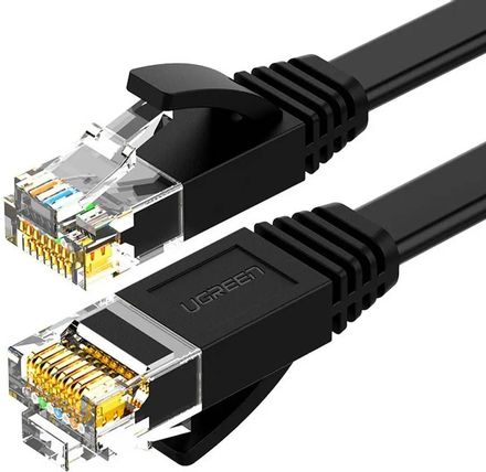 Патч-корд UGREEN NW102 литой (molded), UTP, кат.6, 1м, 4 пары, 26AWG,  алюминий омедненный,  многожильный,  черный,  плоский (flat)