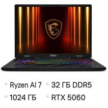 Изображение товара Ноутбук игровой MSI Pulse A16 AI+ C3HWFKG-031XRU, 16", IPS, AMD Ryzen AI 7 350 2ГГц, 8-ядерный, 32ГБ DDR5, 1ТБ SSD,  NVIDIA GeForce  RTX 5060 для ноутбуков - 8 ГБ, TGP 115Вт,  FreeDOS,  черный [9s7-15pk11-031]