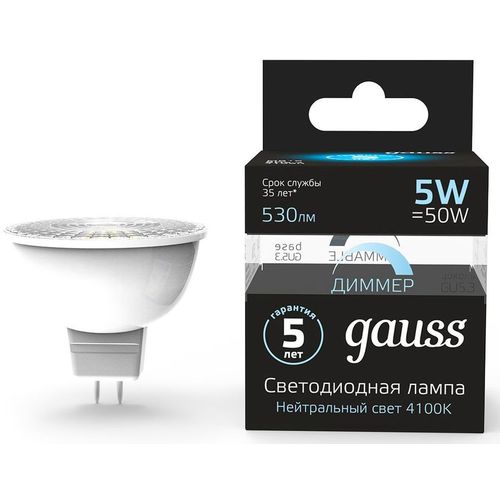 Лампа LED GAUSS GU5.3, спот, 5Вт, MR16, одна шт. [101505205-d]