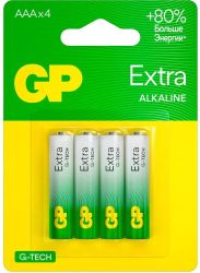 Изображение товара Батарейки GP Extra Alkaline AAA 1.5В 4 шт. Надежное питание гаджетов Изображение товара Батарейки GP Extra Alkaline AAA 1.5В 4 шт. Надежное питание гаджетов