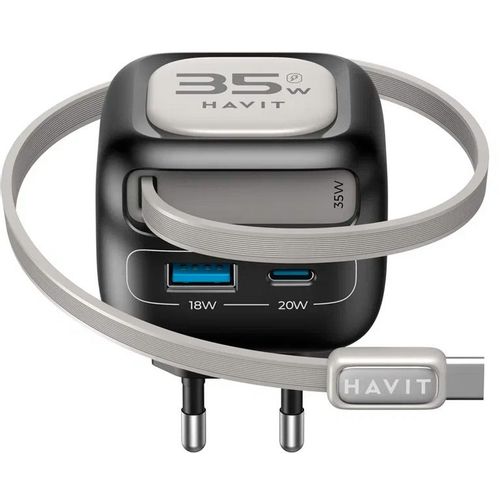 Сетевое зарядное устройство HAVIT UC251, USB-A, USB-C, 35Вт, 3A, черный [uc251 eu]