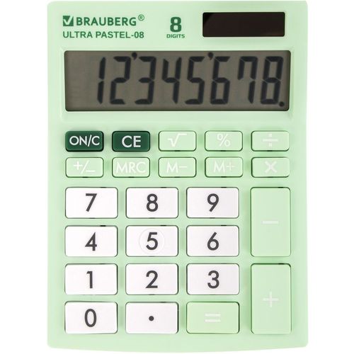 Калькулятор BRAUBERG Ultra, Pastel-08-Lg, 8-разрядный, мятный — цена и наличие Калькулятор BRAUBERG Ultra, Pastel-08-Lg, 8-разрядный, мятный