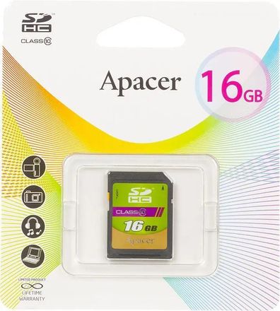 Флеш карта SDHC 16Gb Class10 Apacer AP16GSDHC10-R w/o adapter