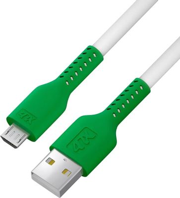 Кабель GREENCONNECT 4PH-R90068,  micro USB (m) -  USB (m),  0.5м,  2A,  белый / зеленый