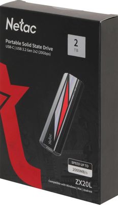2ТБ Внешний диск SSD NETAC ZX20L NT01ZX20L-002T-32BK, USB-C