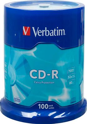 Оптический диск CD-R Verbatim 700МБ 52x, 100шт., cake box [43411]