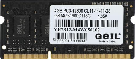Оперативная память GeIL GS34GB1600C11SC DDR3L -  1x 4ГБ 1600МГц, для ноутбуков (SO-DIMM),  Ret